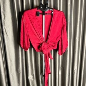 Red Tie-Front Blouse